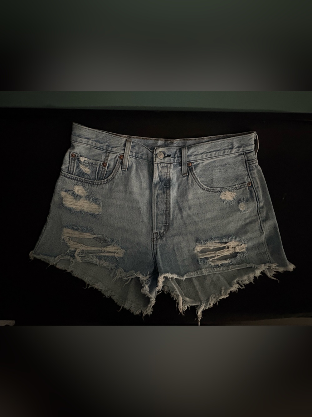 Levi's Light Blue Distressed Frayed Hem Denim Shorts